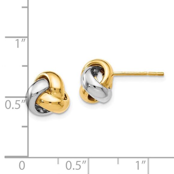 8.5mm (5/16 Inch) 14k Two-Tone Gold Polished Love Knot Stud Earrings - Picture 4 of 5